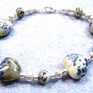 Hearts Bracelet, Blue Heart Bracelet, Valentines Day Gift, Chunky Bead Bracelet