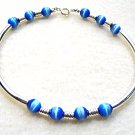 Blue and Silver Bracelet, Mystical Blue Beaded Jewelry, Silver Tubes Bracelet