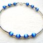 Blue and Silver Bracelet, Mystical Blue Beaded Jewelry, Silver Tubes Bracelet