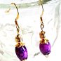 Purple Plum Dangle Earrings, Glass Bead Earrings, Handmade Beaded Jewelry, Gold