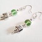 Green Earrings, Green and Silver Beaded Dangle Earrings, Glass Bead Jewelry
