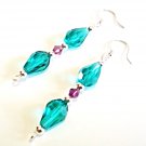 Teal Green Earrings, Faceted Blue Green Glass Teardrops, Crystal Bead Earrings