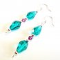 Teal Green Earrings, Faceted Blue Green Glass Teardrops, Crystal Bead Earrings