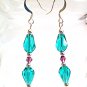 Teal Green Earrings, Faceted Blue Green Glass Teardrops, Crystal Bead Earrings