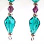 Teal Green Earrings, Faceted Blue Green Glass Teardrops, Crystal Bead Earrings