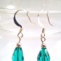 Teal Green Earrings, Faceted Blue Green Glass Teardrops, Crystal Bead Earrings