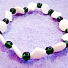 Green Bracelet, Emerald Green Glass Bead Jewelry, White Shell Bracelet No Metals
