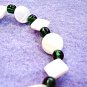 Green Bracelet, Emerald Green Glass Bead Jewelry, White Shell Bracelet No Metals