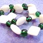 Green Bracelet, Emerald Green Glass Bead Jewelry, White Shell Bracelet No Metals