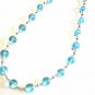Sky Blue Glass Bead Necklace, Blue and Silver Bead Strand Necklace, Handmade