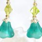 Aqua Blue Flower Bead Dangle Earrings, Lime Green Faceted Crystal Earrings