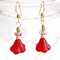 Red Flower Dangle Earrings, Crystal Beaded Earrings, Handmade Glass Bead Jewelry