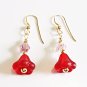 Red Flower Dangle Earrings, Crystal Beaded Earrings, Handmade Glass Bead Jewelry