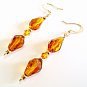 Amber Faceted Glass Teardrop Earrings, Crystal Beaded Jewelry, Handmade Earrings