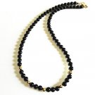 Mens Black Onyx Gold Bead Necklace, Mens or Womens Stone Bead Necklace, Fathers Day, Boyfriend Gift