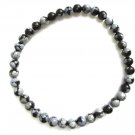 Mens Black Obsidian Stone Bead Stretch Bracelet, Black and Gray Natural Gemstone Gift For Men
