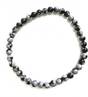 Mens Black Obsidian Stone Bead Stretch Bracelet, Black and Gray Natural Gemstone Gift For Men