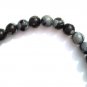 Mens Black Obsidian Stone Bead Stretch Bracelet, Black and Gray Natural Gemstone Gift For Men