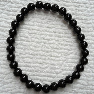Black Onyx Round Bead Stretch Bracelet, Mens Or Womens Jewelry