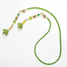 Green Seed Bead Bookmark, Pastel Green Flower Dangles, Bead Thong Bookmark, Gift for Teacher