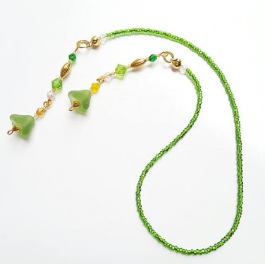 Green Seed Bead Bookmark, Pastel Green Flower Dangles, Bead Thong Bookmark, Gift for Teacher