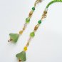 Green Seed Bead Bookmark, Pastel Green Flower Dangles, Bead Thong Bookmark, Gift for Teacher