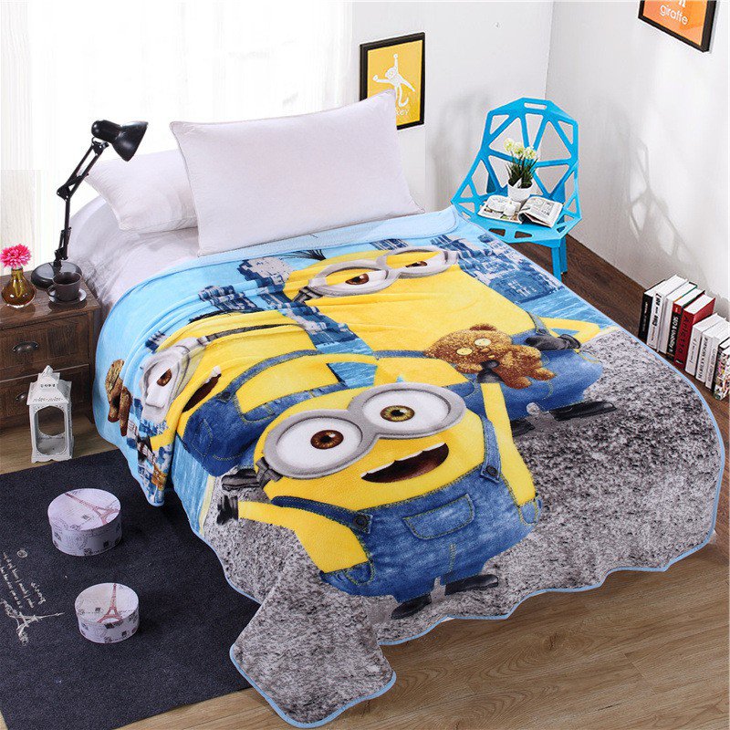 150*200cm Minion fleece blankets Warm Sheet Flat Bedsheet For Kids