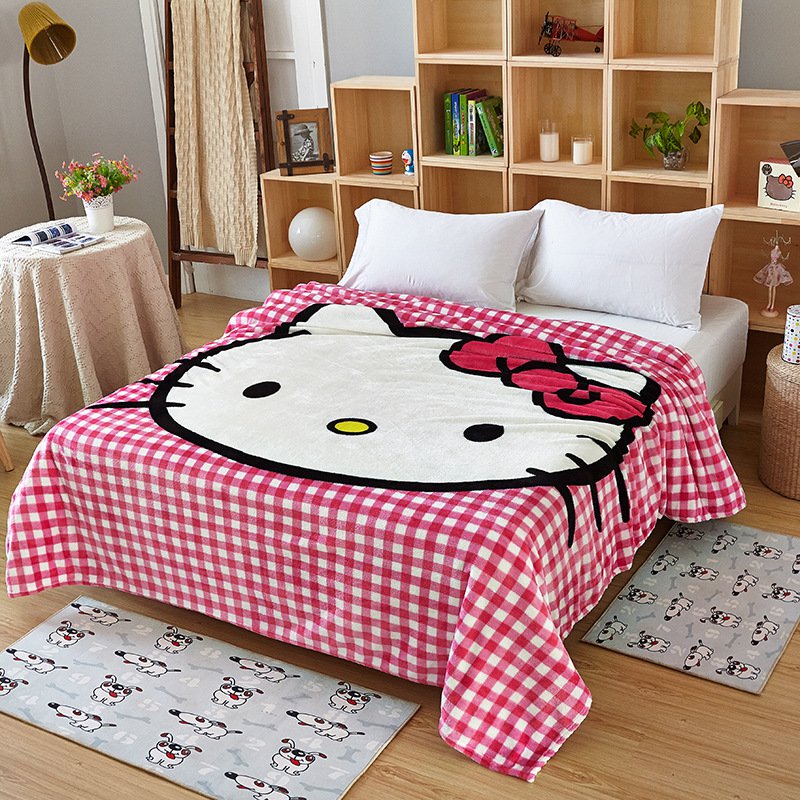 150*200cm Hello Kitty 01 fleece blankets Warm Sheet Flat Bedsheet For Kids