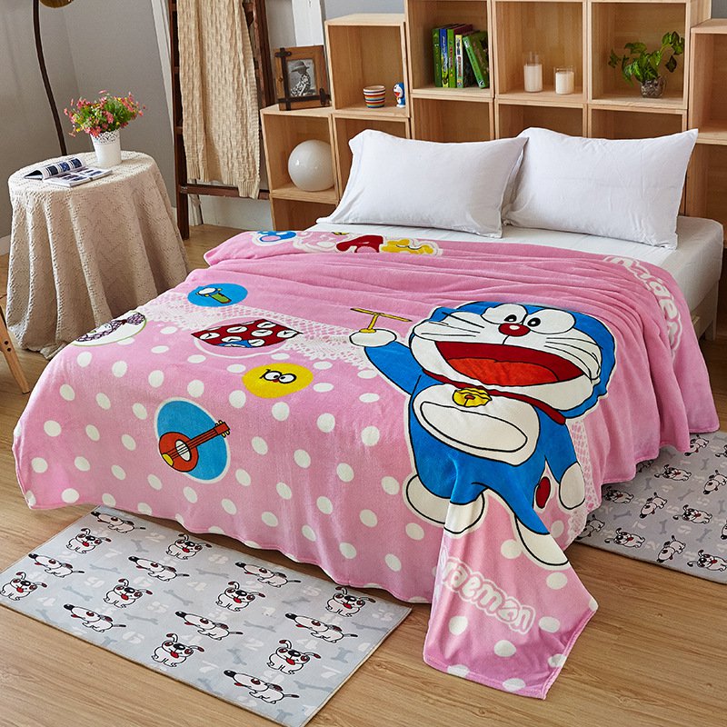 150*200cm Doraemon Cartoon fleece blankets Warm Sheet Flat Bedsheet For Kids