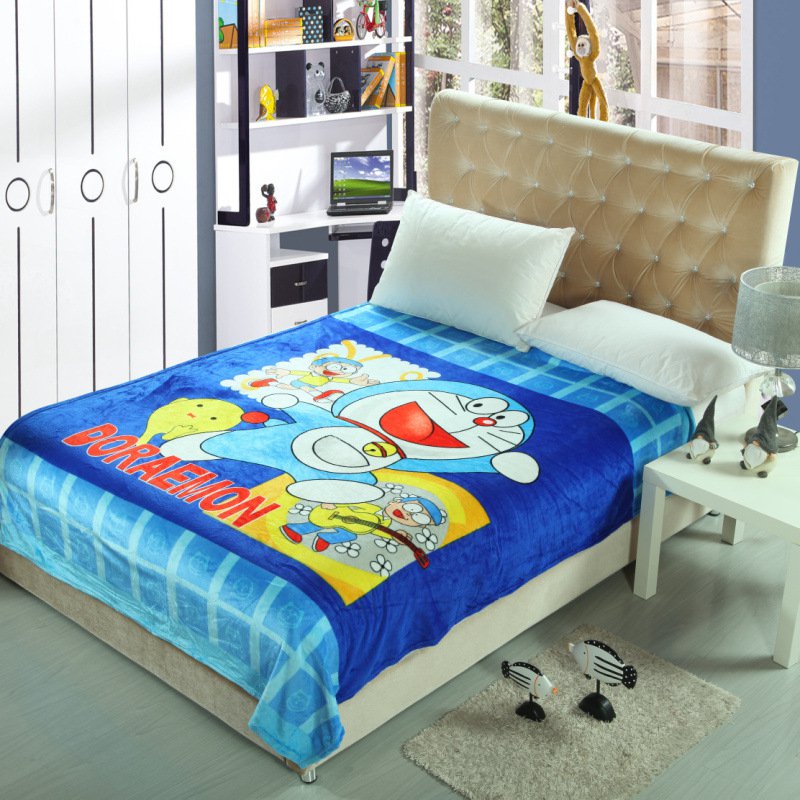 150*200cm Doraemon Cartoon #02 fleece blankets Warm Sheet Flat Bedsheet For Kids