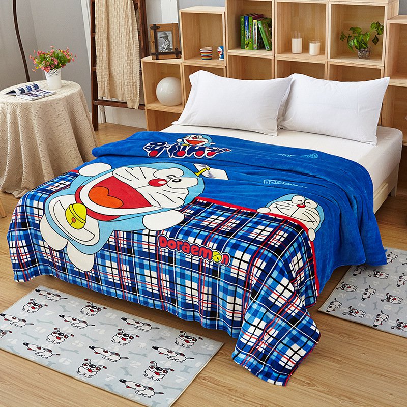150*200cm Doraemon Cartoon #03 fleece blankets Warm Sheet Flat Bedsheet For Kids