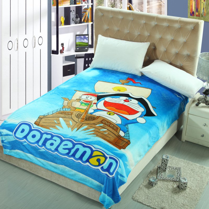 150*200cm Doraemon Cartoon #04 fleece blankets Warm Sheet Flat Bedsheet For Kids