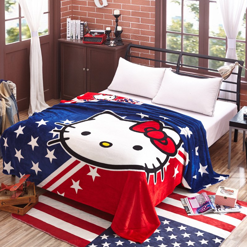 Hello Kitty #03 fleece blankets 150*200cm Warm Sheet Flat Bedsheet For Kids
