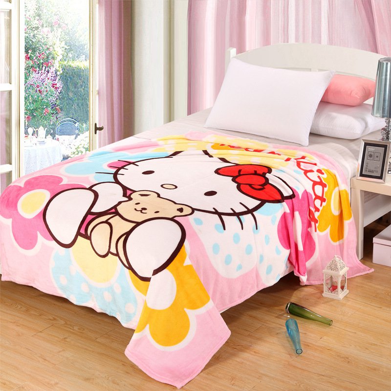 Hello Kitty #04 fleece blankets 150*200cm Warm Sheet Flat Bedsheet For Kids