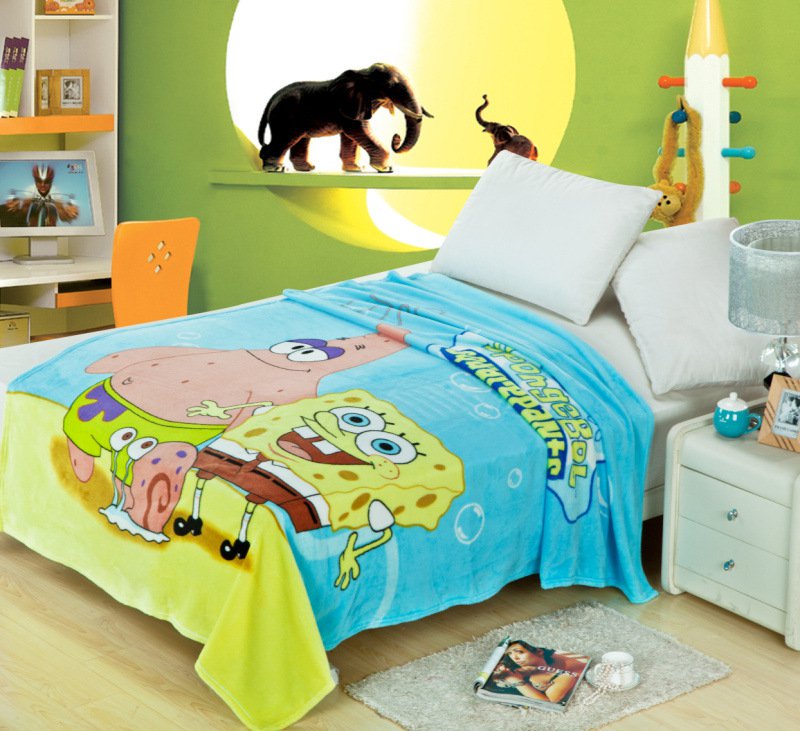 Sponge Bob fleece blankets 150*200cm Warm Sheet Flat Bedsheet For Kids