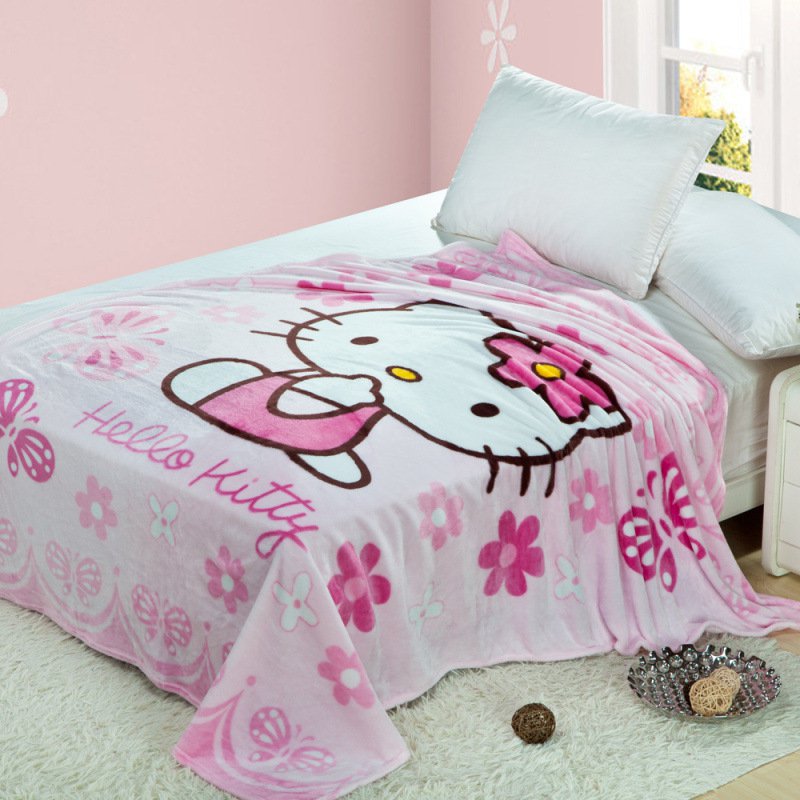 150*200cm Hello Kitty #10 fleece blankets Warm Sheet Flat Bedsheet For Kids