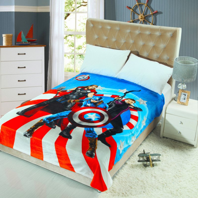 150*200cm Marvel Avengers fleece blankets Warm Sheet Flat Bedsheet For Kids