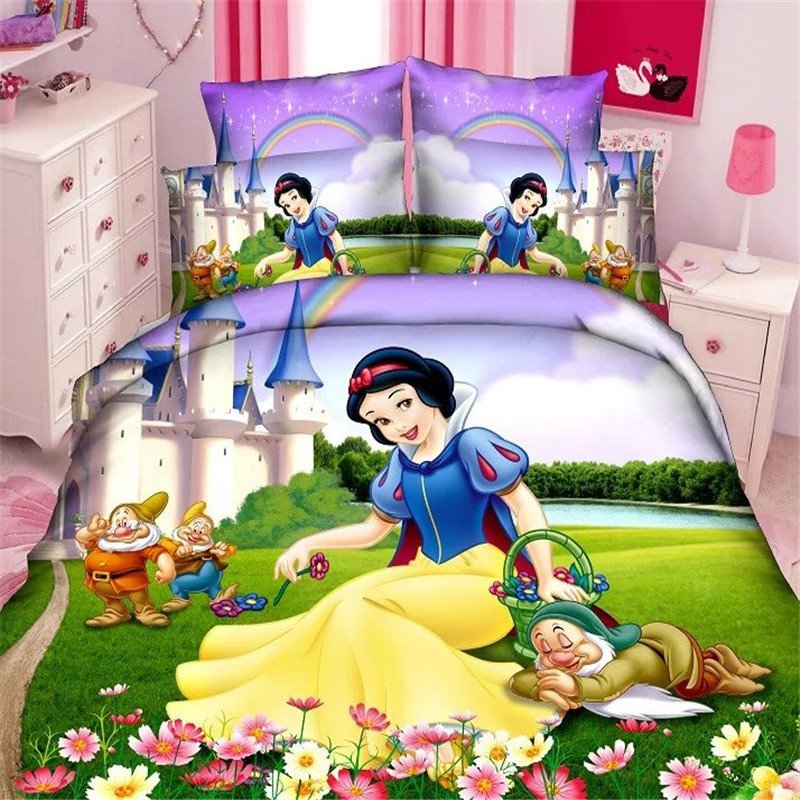 Single Size Snow White Cartoon bedding set duvet cover bed sheet pillow cases