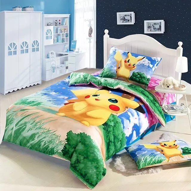 Twin Size Pokemon Pikachu Cartoon bedding set duvet cover bed sheet pillow cases