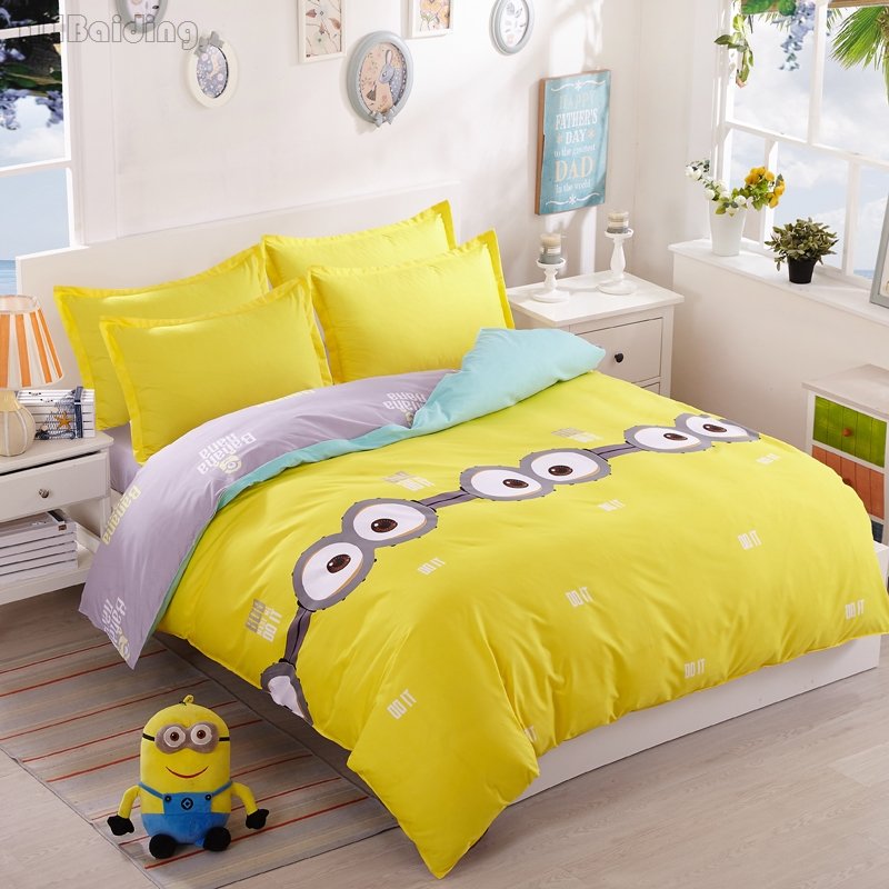 Queen Size 4pcs Minion 01 bedding set duvet cover flat sheet pillow cases
