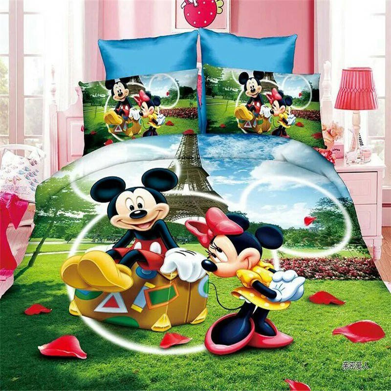 Twin Size 3pcs Mickey Minnie Mouse Donald Duck 14 bedding set duvet cover flat sheet pillow cases