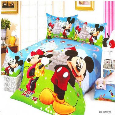 Twin Size 4pcs Mickey Minnie Mouse Donald Duck 10 Bedding Set Duvet Cover Flat Sheet Pillow