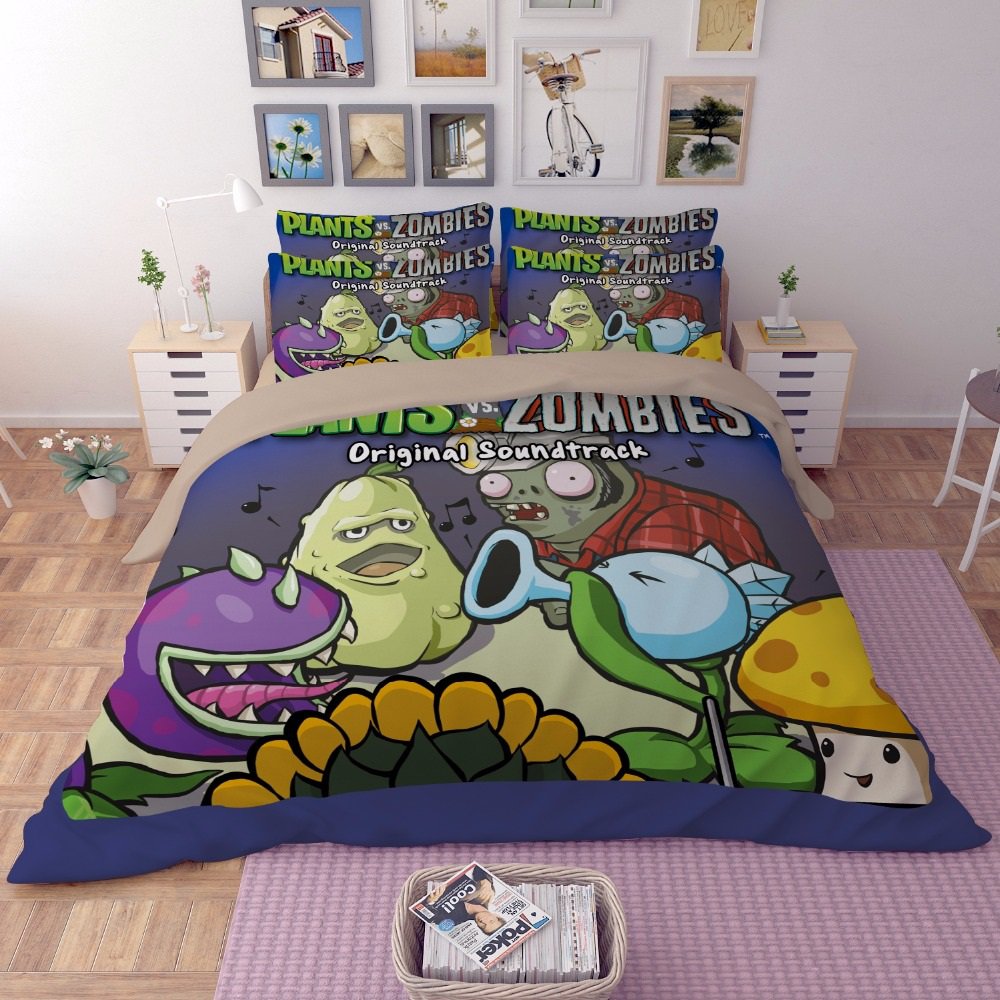 05 Full Size 3pcs Plants vs. Zombies game bedding set duvet bed sheet