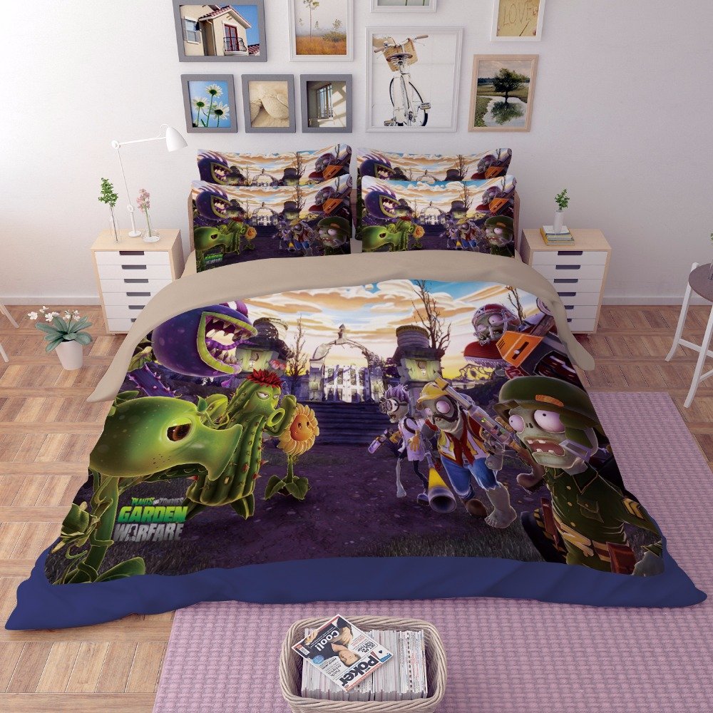 #01 King Size 3pcs Plants vs. Zombies game bedding set duvet bed sheet cover pillow cases