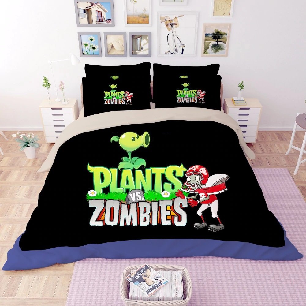 03 King Size 3pcs Plants vs. Zombies game bedding set duvet bed sheet
