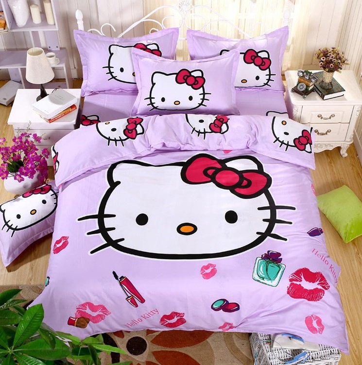 Full Size 4pcs Hello Kitty New Design #05 bedding set duvet cover flat sheet pillow cases