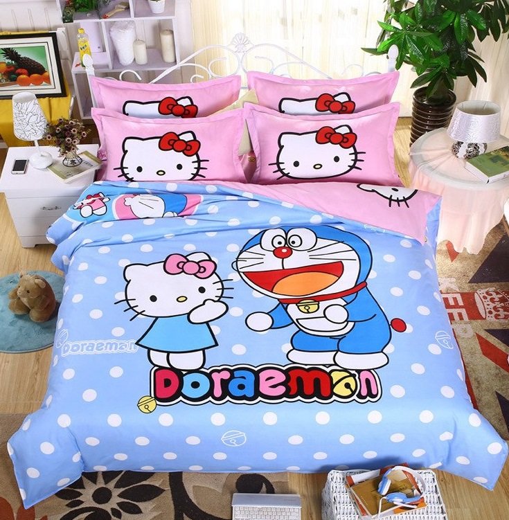 Full Size 4pcs Hello Kitty Doraemon New Design #08 bedding set duvet cover flat sheet pillow cases