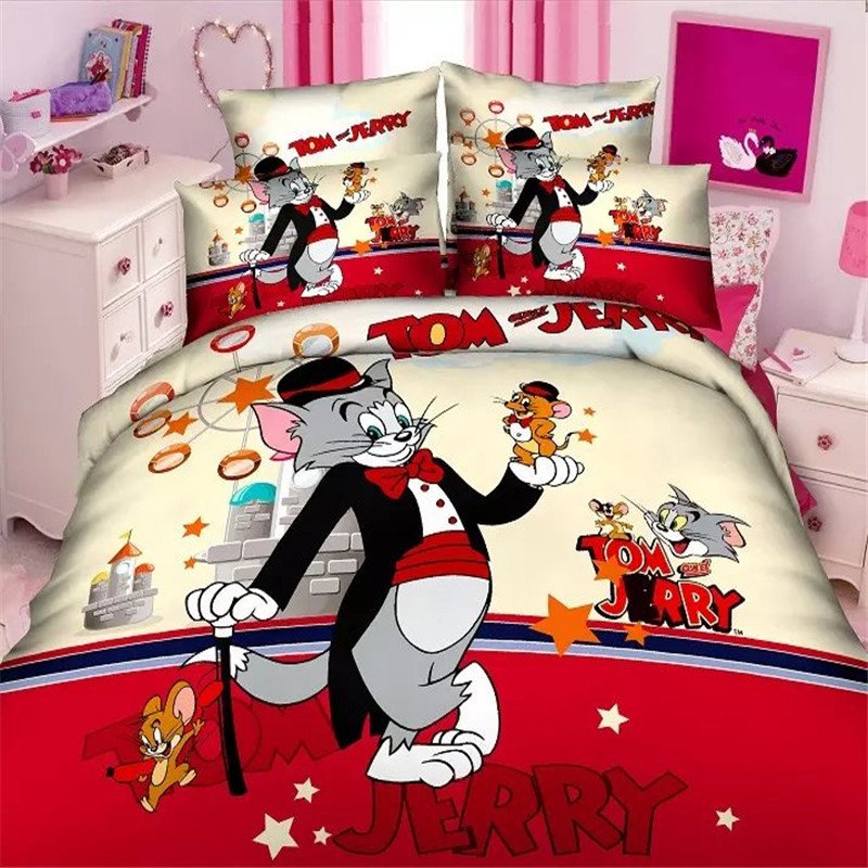 Single 2 pcs Tom Jerry #35 Kids Bedroom Decor Duvet Cover Bed Sheet Pillow Case