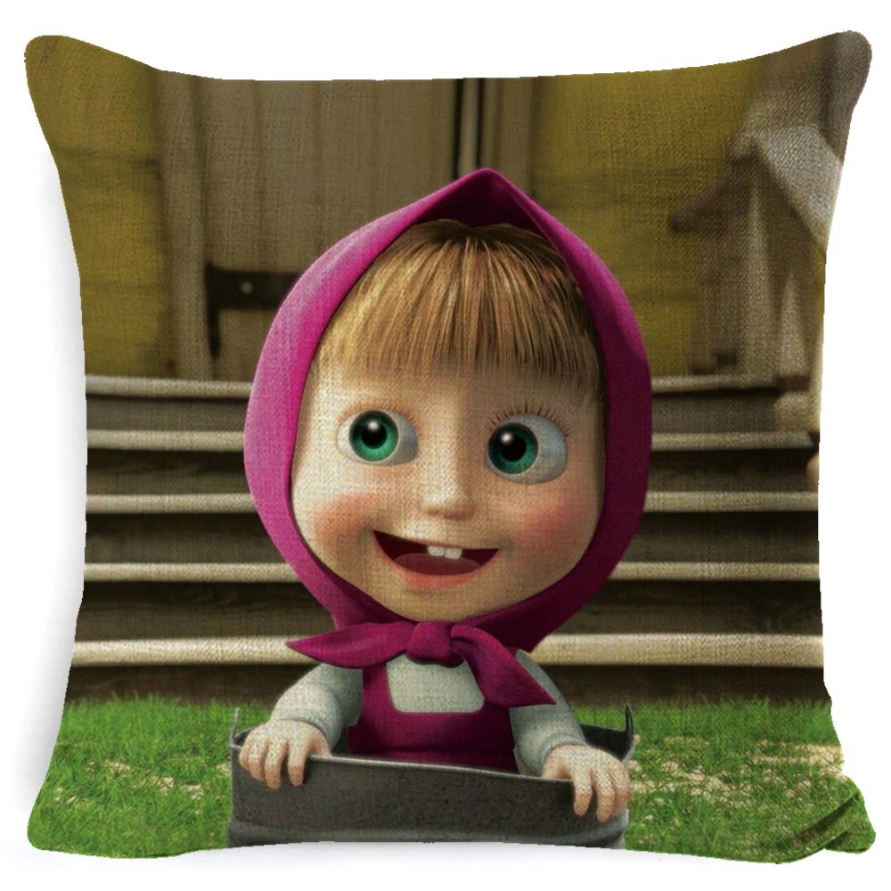 Masha Dolls & Bear #04 Cushion Cover Square Plain  45cm*45cm