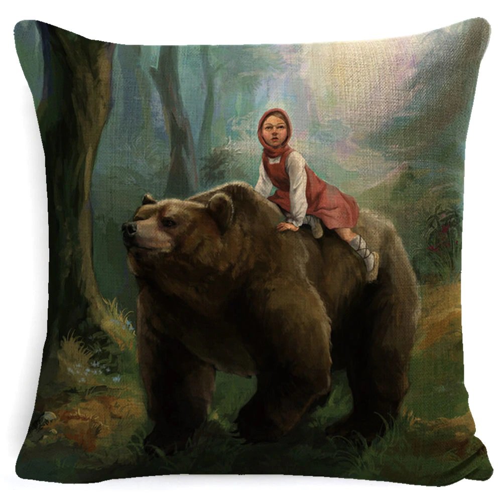 Masha Dolls & Bear #09 Cushion Cover Square Plain  45cm*45cm